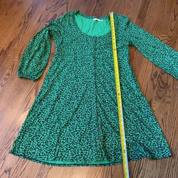 Boden Floral Dress Size 12 L Green Floral Jersey Short Balloon Sleeve Modal - Picture 7 of 9